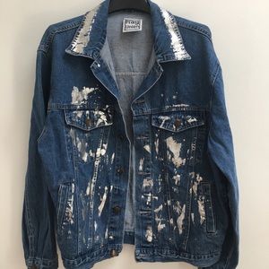 Urban Outfitters Rag Union x Urban Renewal Silver Foil Paint Denim Jacket - OS